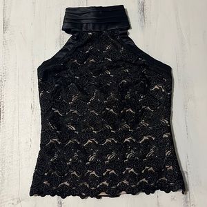 Black Mock Neck Laced Shirt